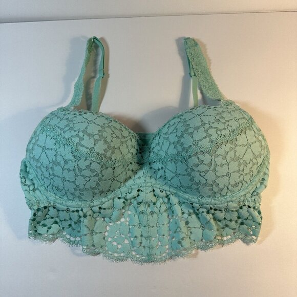 PINK Victoria's Secret Long Line Lace Bra Bralette Sleepwear SZ Large Turquoise - Picture 6 of 6